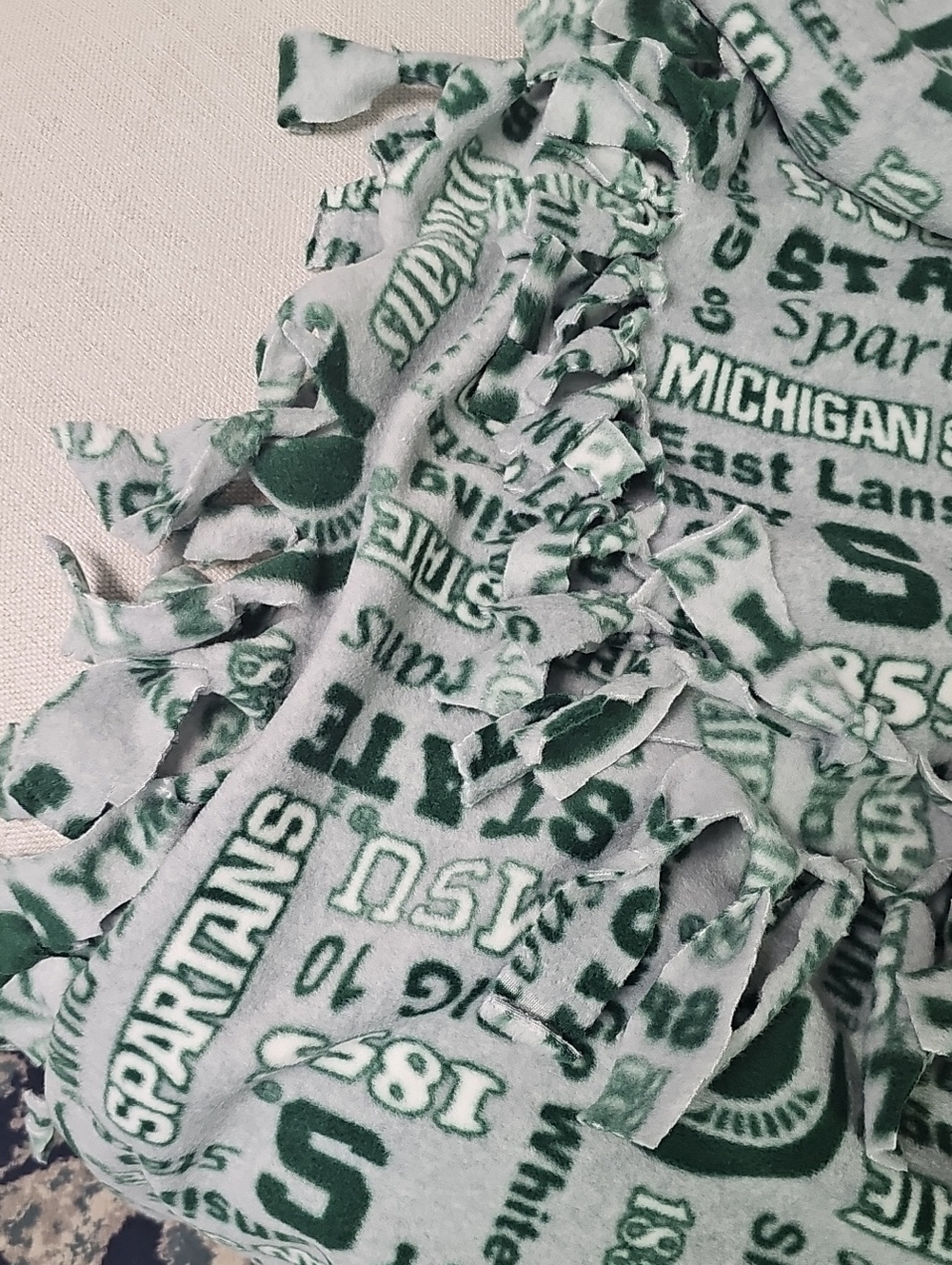 Handmade Michigan State Spartans Green & White Fleece Tie Blanket 2 Yard